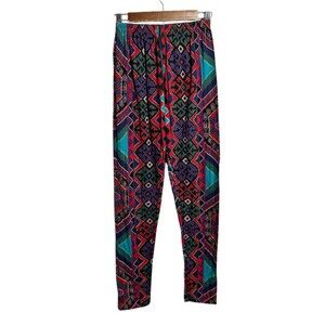 VTG 90s Western Aztec Print Pants Leggings Womens M Red Pull On USA Made